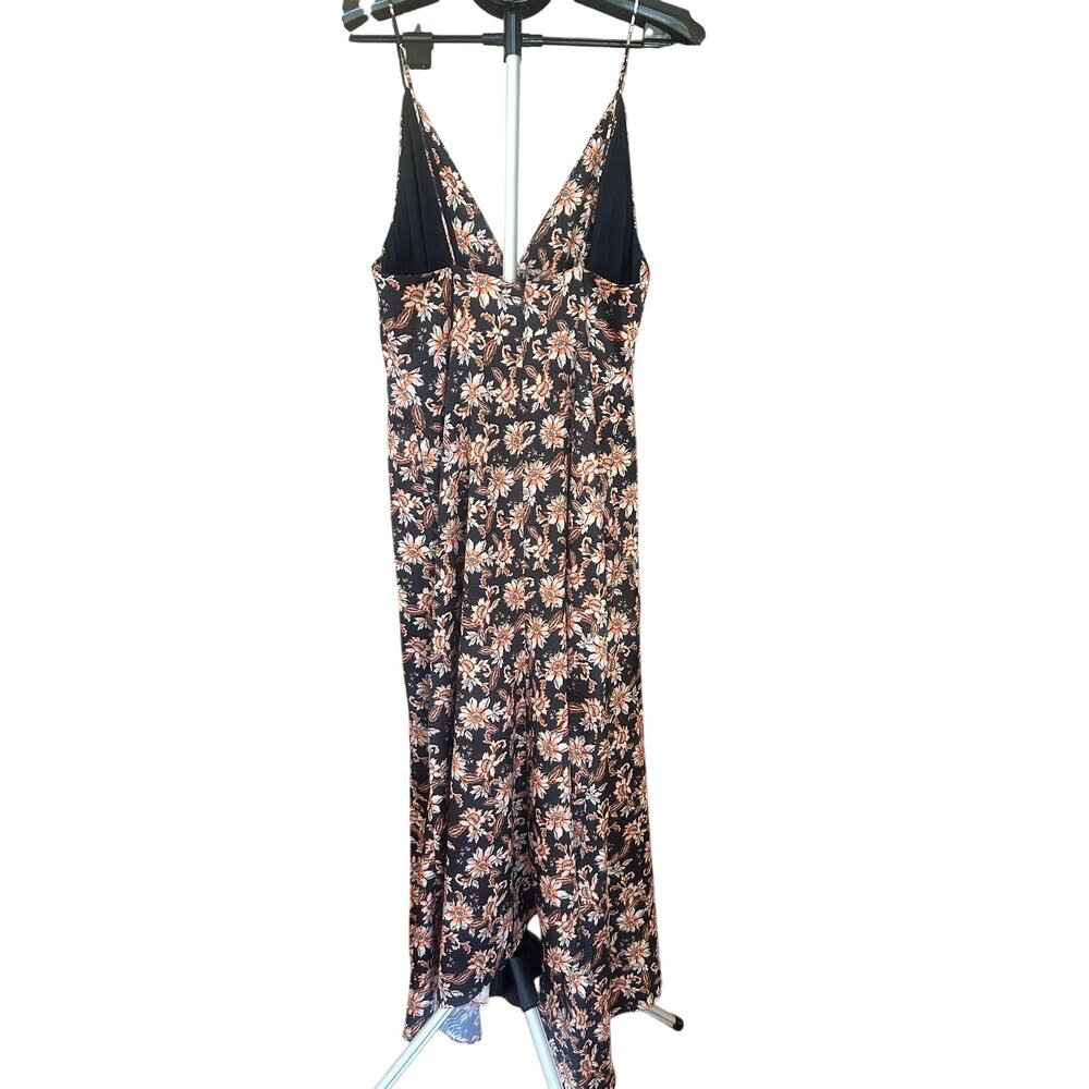 Acler Vales Black Sunflower Floral Satin Midi Dress Handkerchief Hem 6 S M - Picture 4 of 8